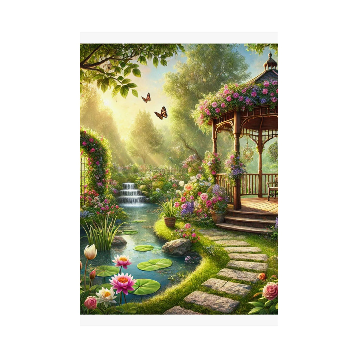 Sunlit Rose Gazebo Cottage Garden Wall Art Poster