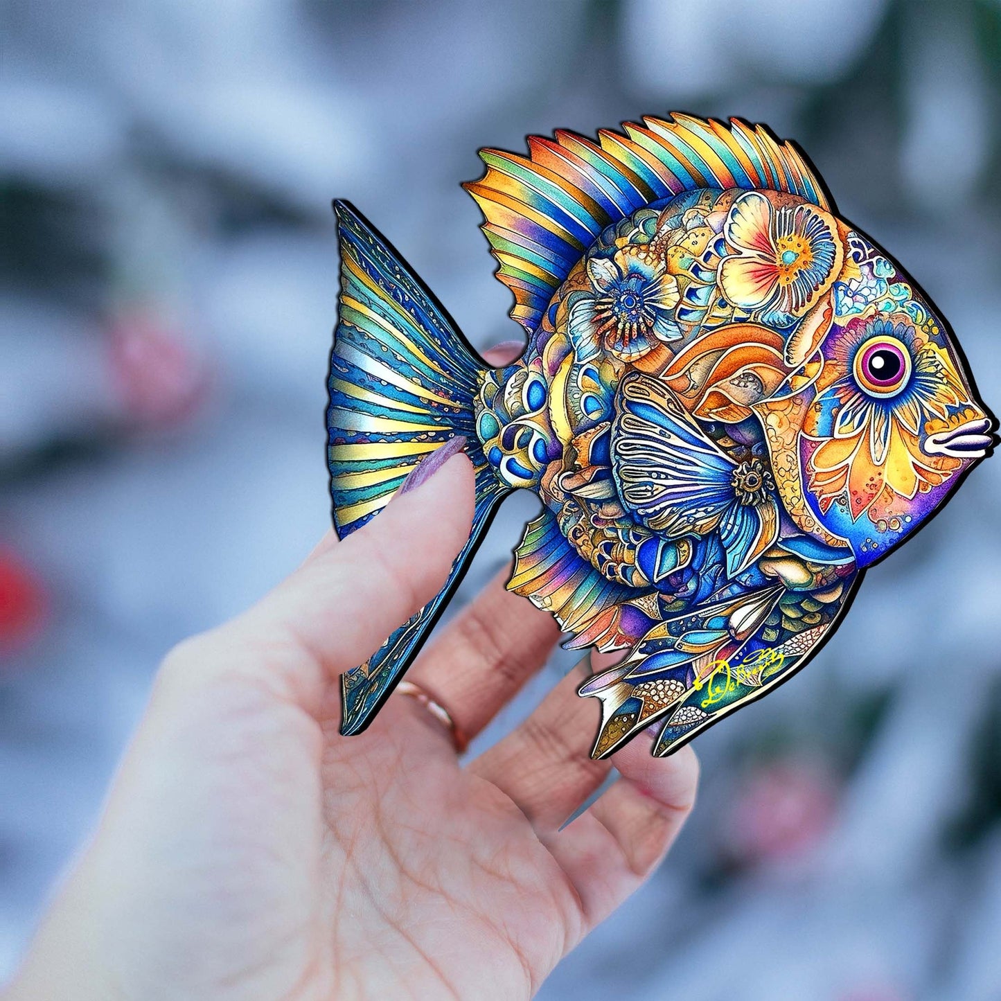 Beach Themed Ornaments - Cerulean Serenity Fish Wooden Ornaments by G.Debrekht Coastal Holiday Decor - 8688304