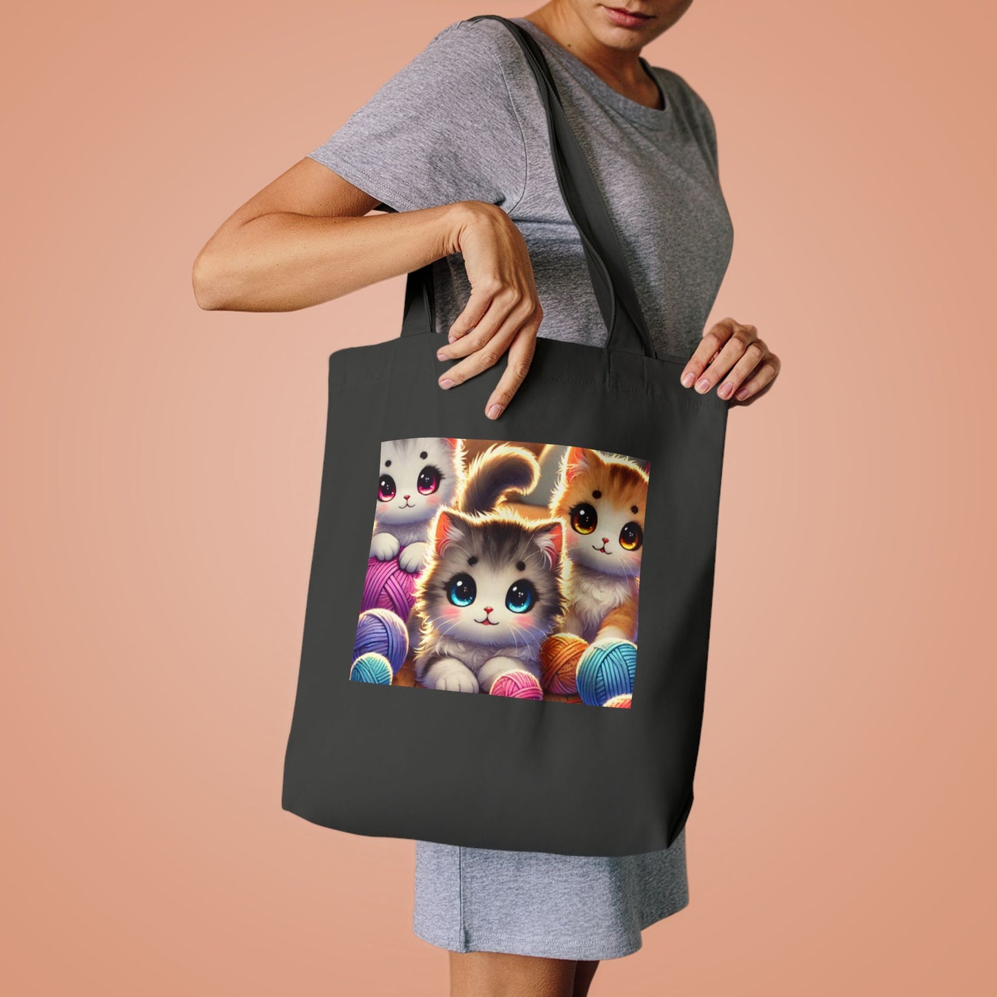 Cozy Yarn Kittens Cute Cat Lover Knitting Tote Bag for Crafters