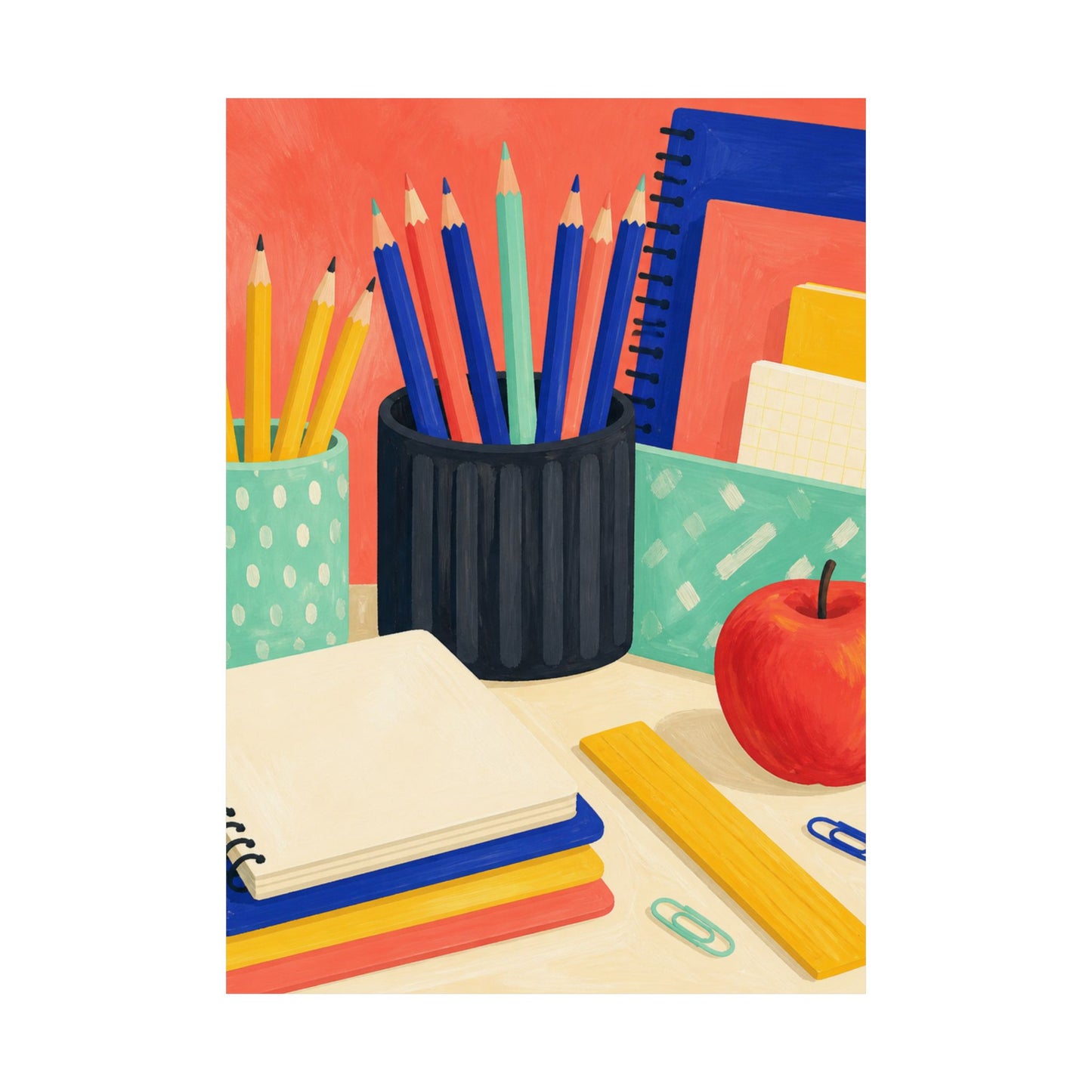 Colorful Teacher Desk Supplies Art Poster