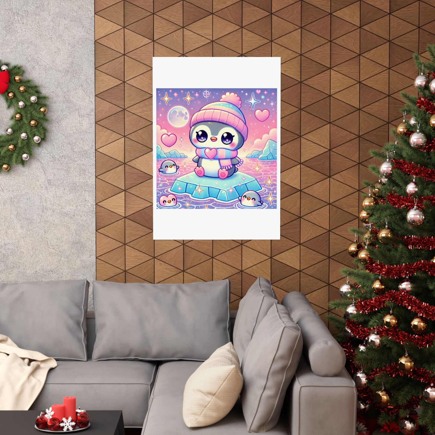 Cute Winter Penguin Ice Floe Kawaii Art Poster