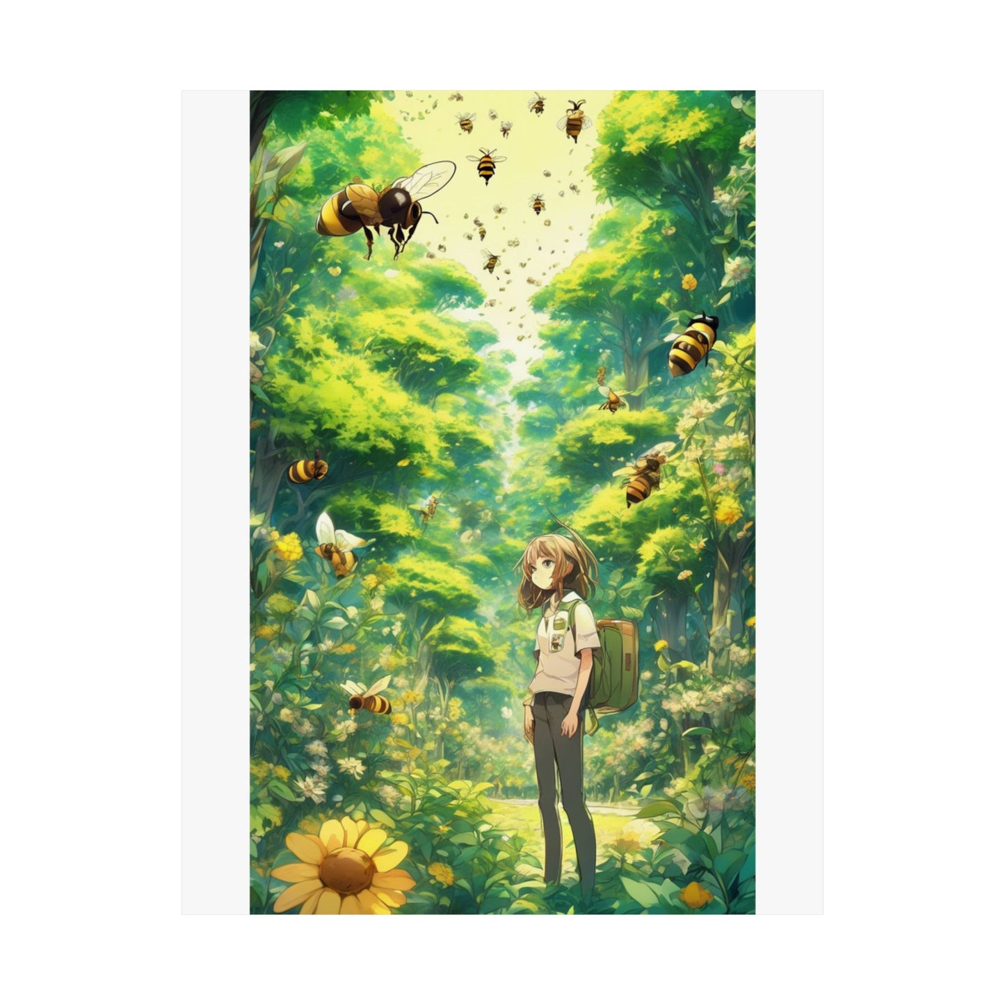 Bee Garden Explorer Anime Nature Art Poster