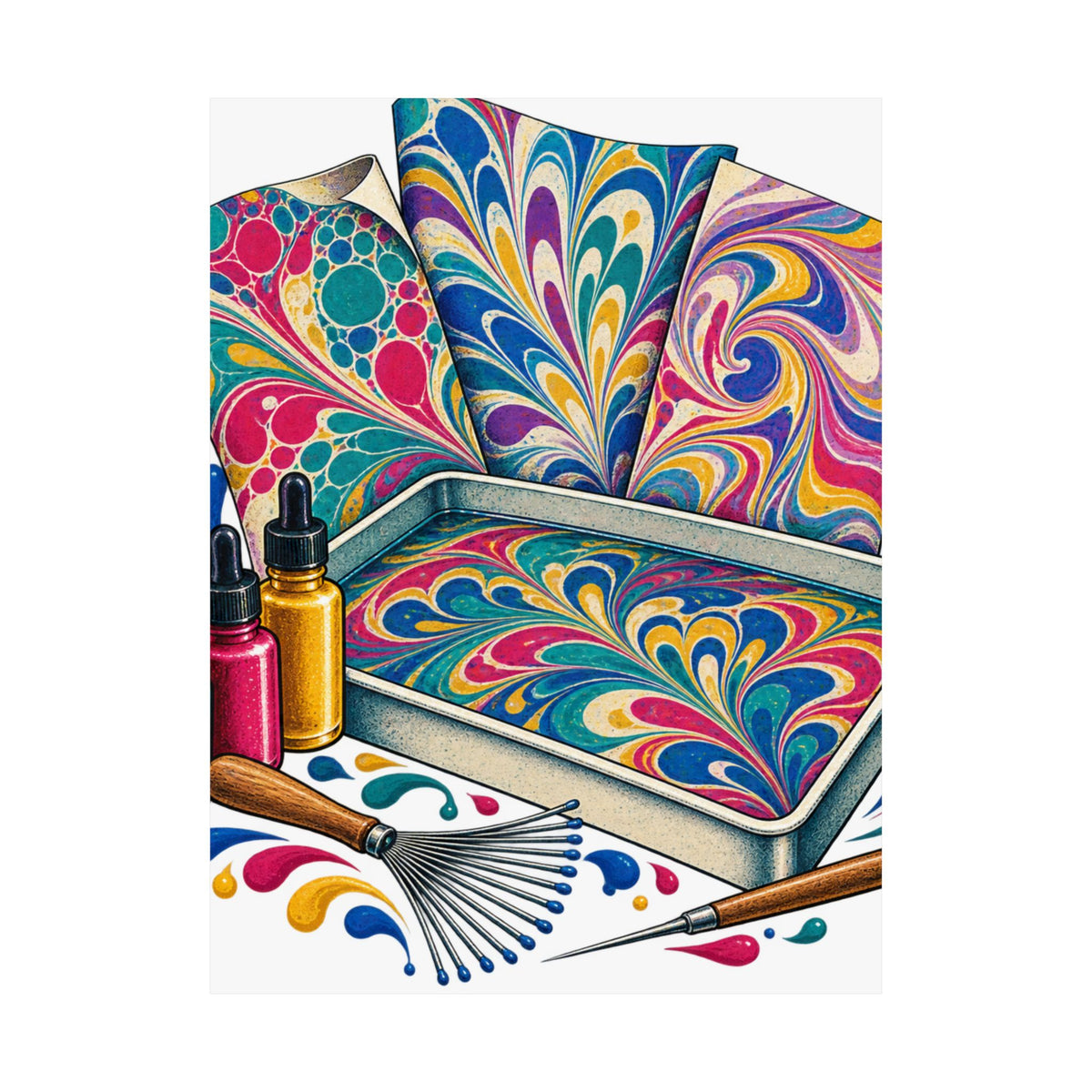 Colorful Paper Marbling Workshop Poster