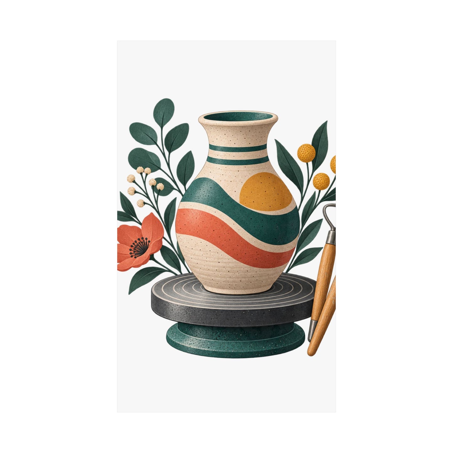 Midcentury Pottery Botanical Art Poster