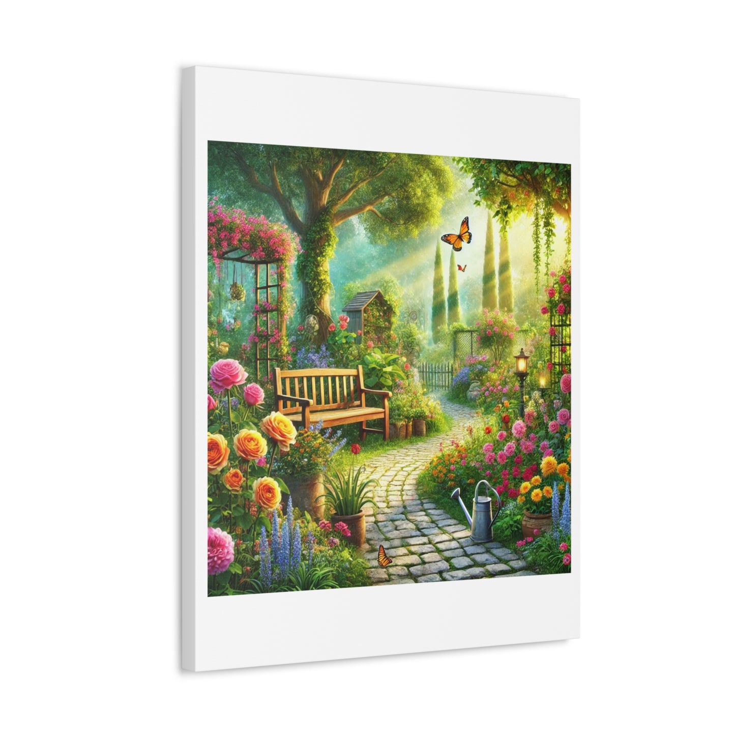 Sunlit Spring Flower Garden Bench Canvas