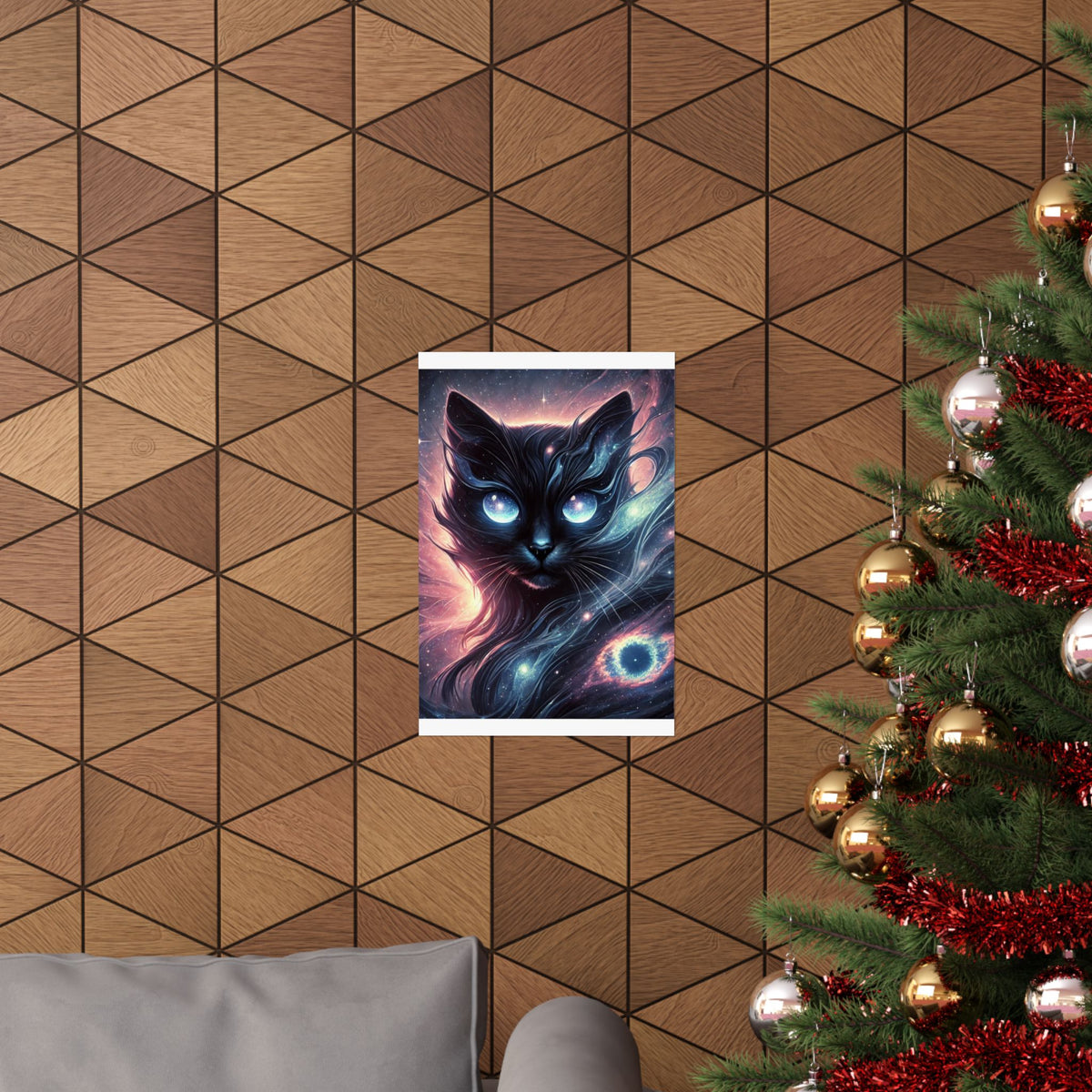 Cosmic Black Cat Galaxy Celestial Wall Art Poster