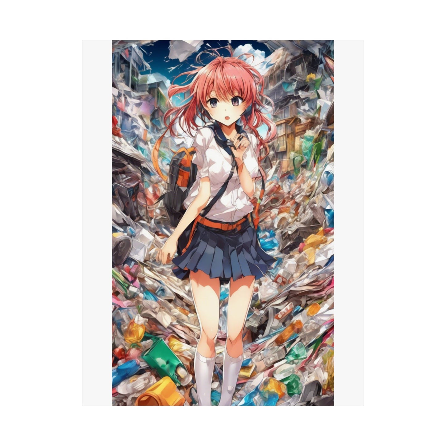 Recycling Day Anime Schoolgirl Eco Street Art Poster