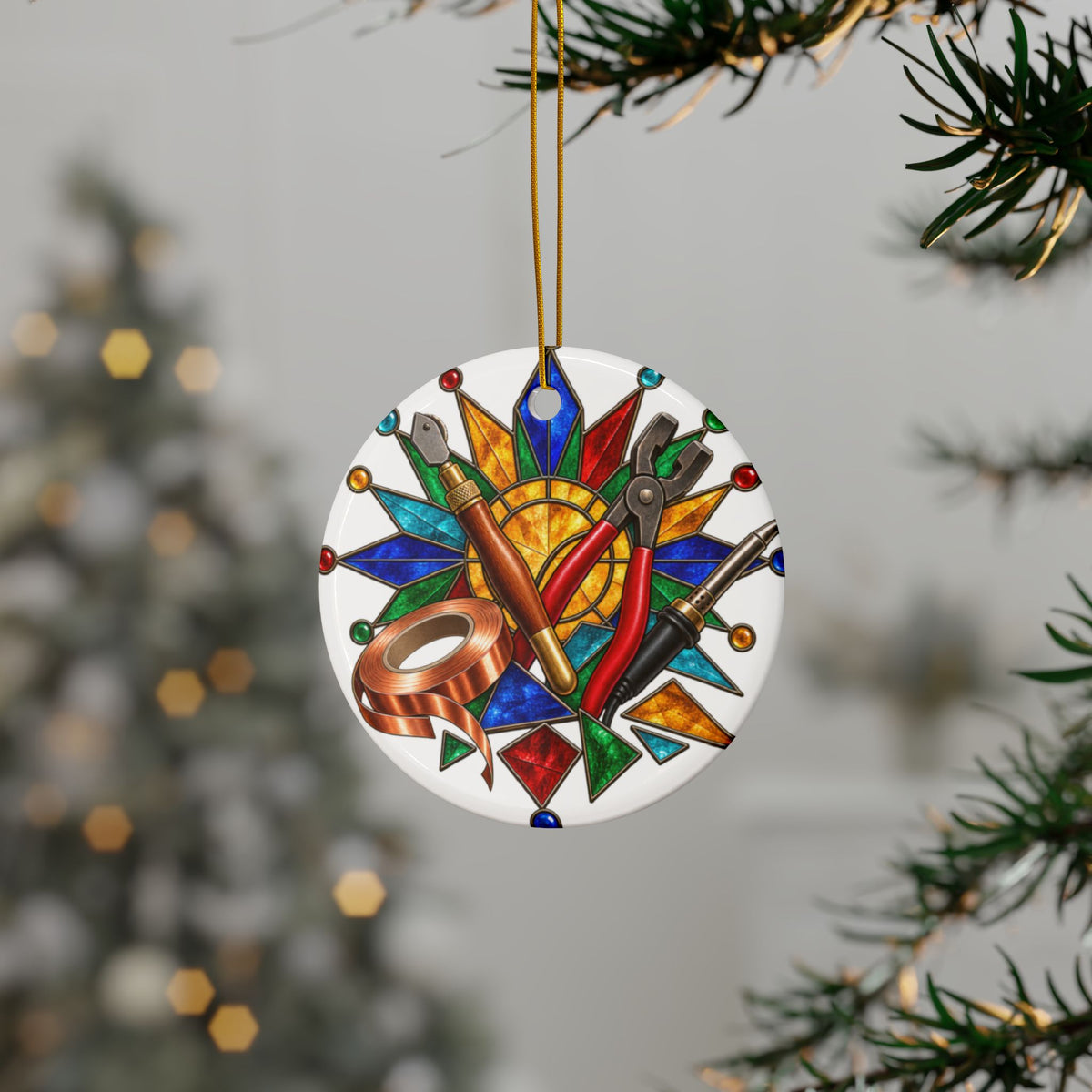 Stained Glass Workshop Tools Round Ornament