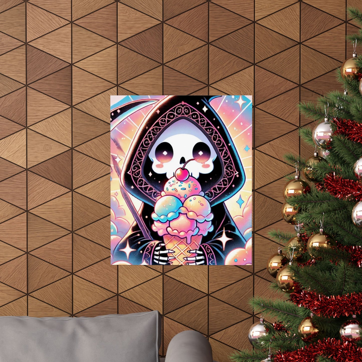Cute Grim Reaper Ice Cream Pastel Novelty Poster