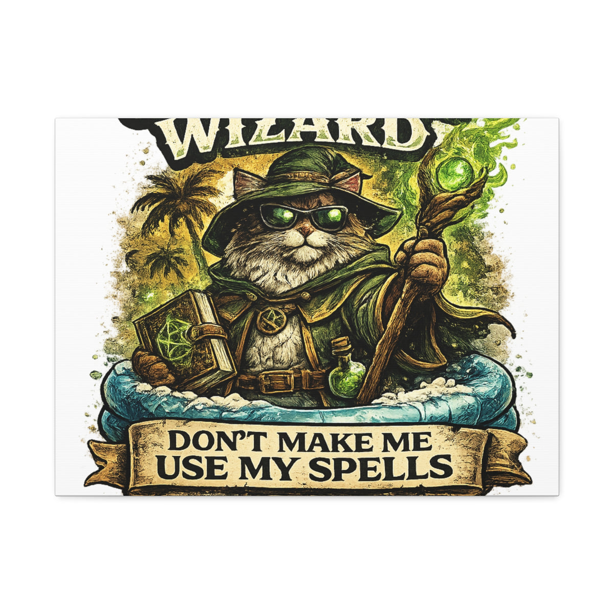 Crazy Cat Wizard Funny Fantasy Magic Canvas Art