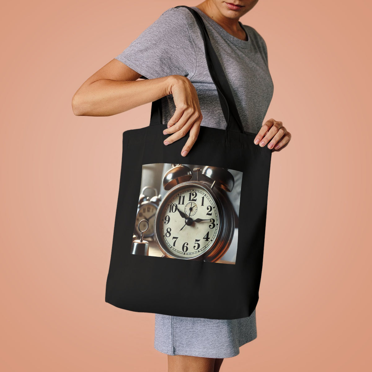 Vintage Alarm Clock Morning Routine Timekeeper Tote Bag
