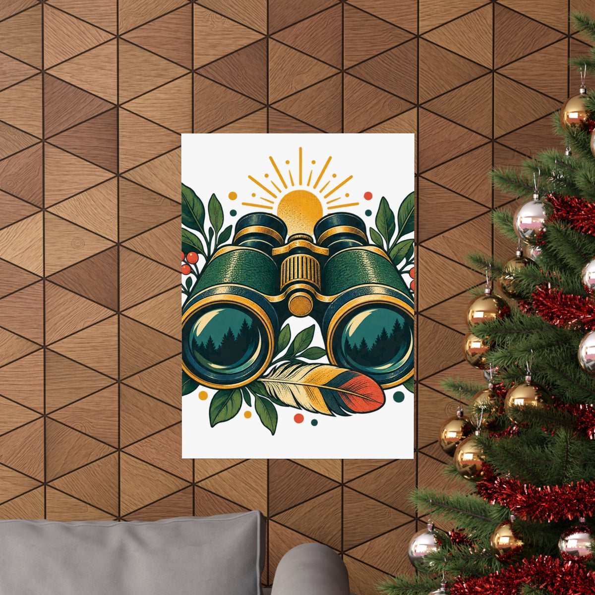 Retro Binoculars and Botanical Birdwatching Art Poster