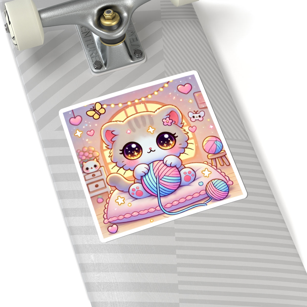 Cozy Kawaii Knitting Cat Pastel Yarn Sticker