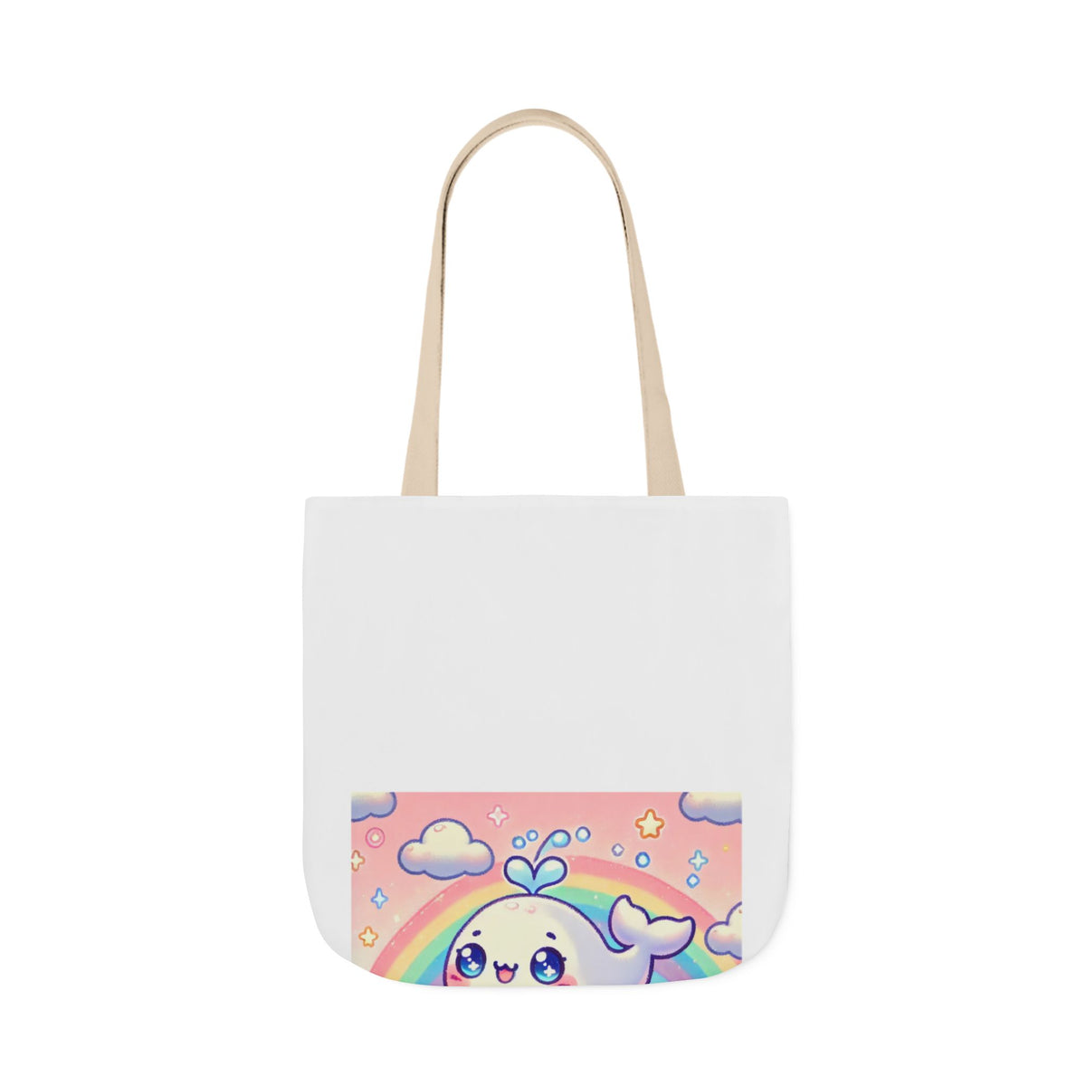 Kawaii Rainbow Whale Pastel Cloud Canvas Tote Bag