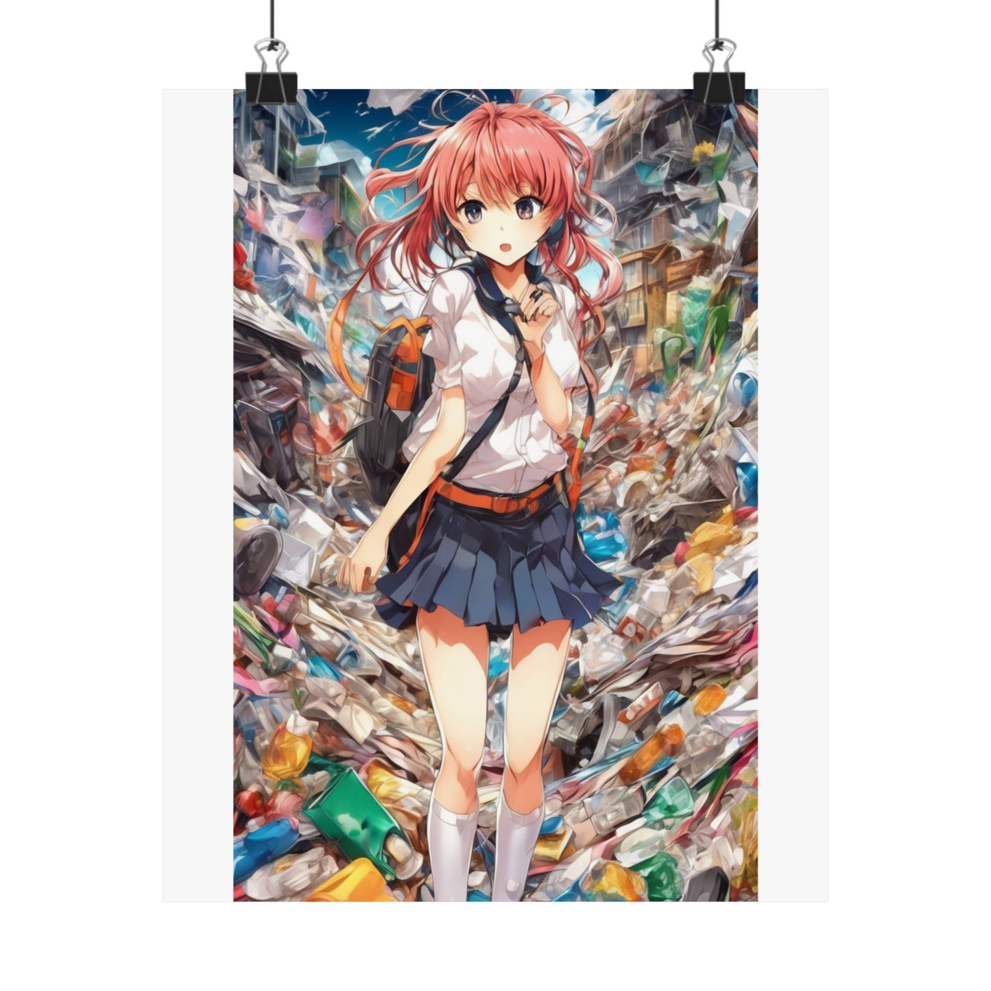Recycling Day Anime Schoolgirl Eco Street Art Poster