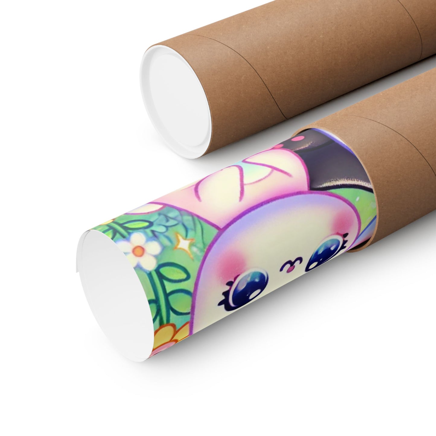 Pastel Panda and Bunny Rainbow Garden Wall Art Poster