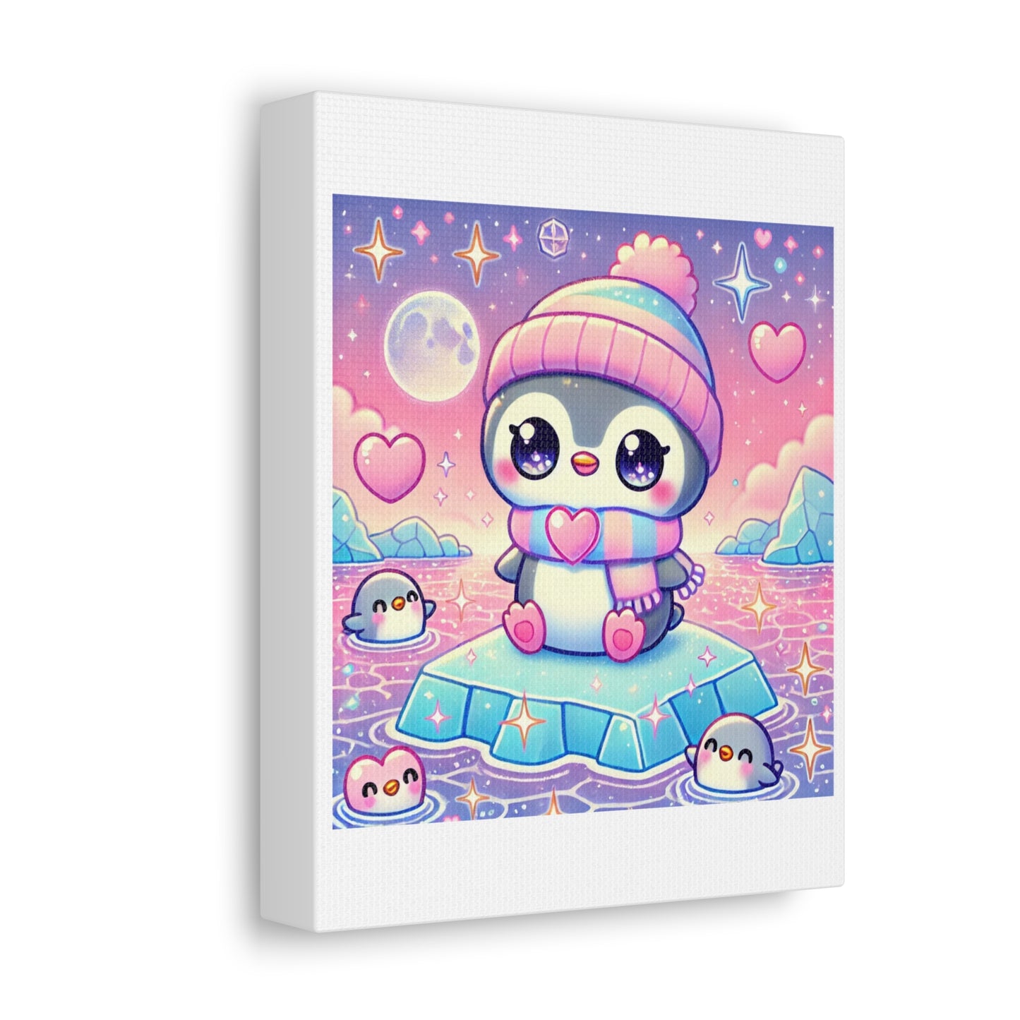 Cute Winter Penguin Ice Floe Kawaii Art Canvas