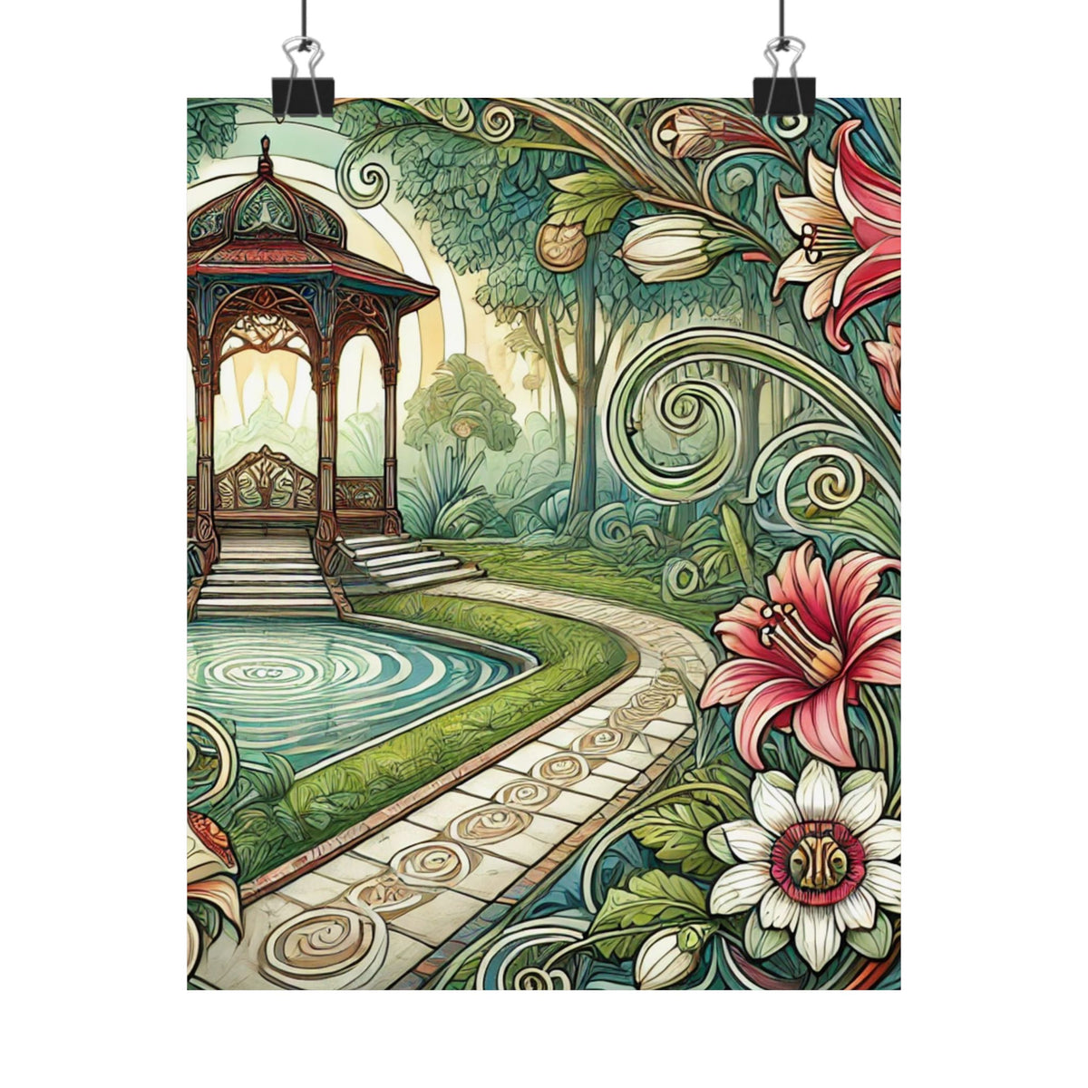 Botanical Gazebo Garden Art Nouveau Wall Art Poster