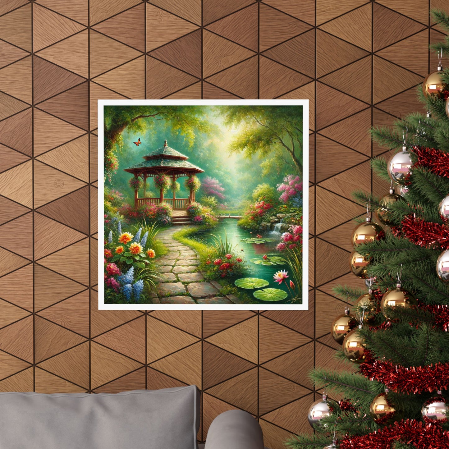 Spring Garden Gazebo Floral Landscape Poster
