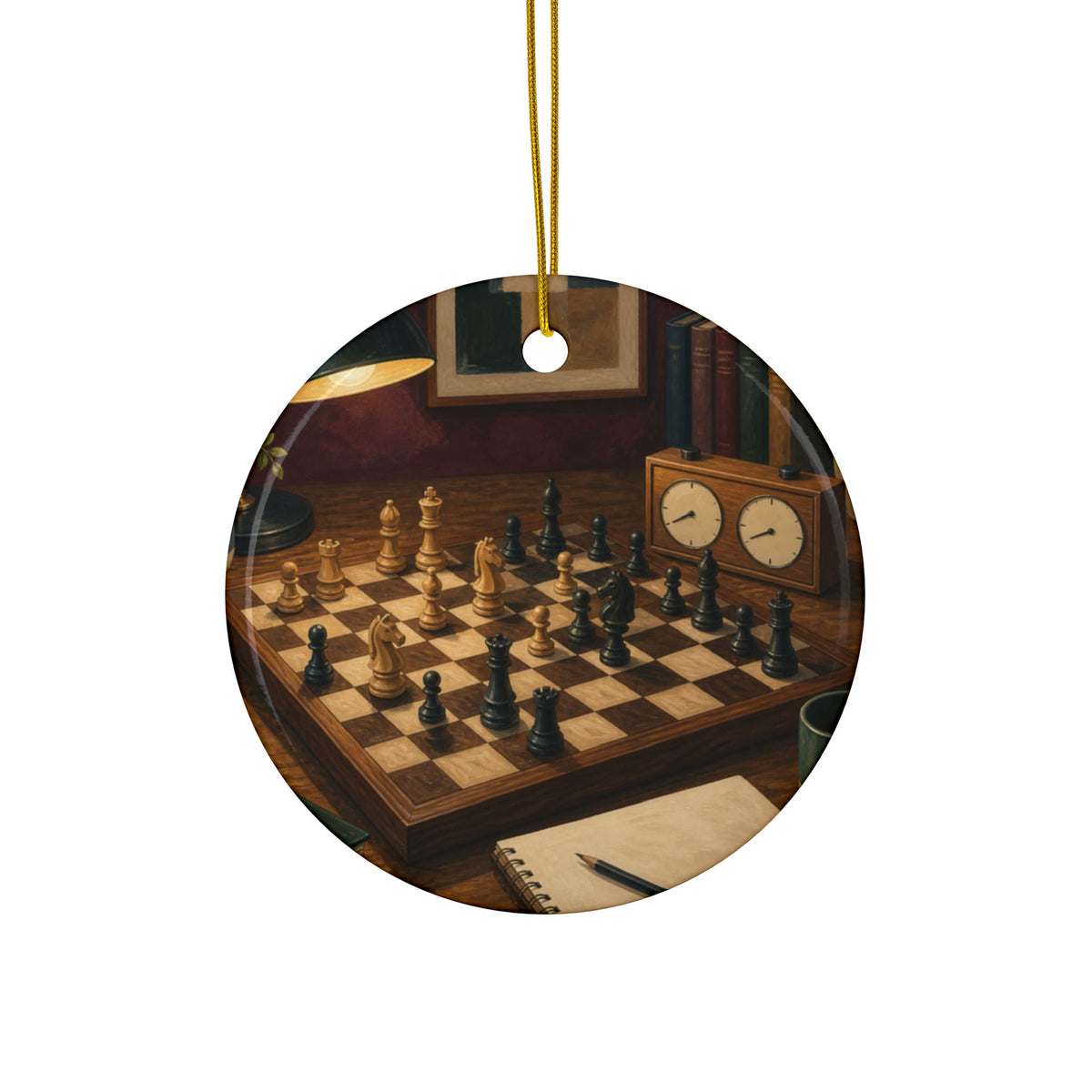 Cozy Chess Strategy Game Hobby Art Ceramic Ornament, Holiday Keepsake and Gift