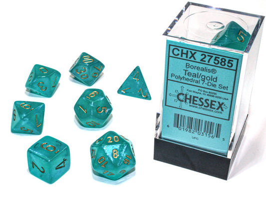 Borealis Teal/gold 7-Dice / 16mm / 12mm / 30mm Luminary