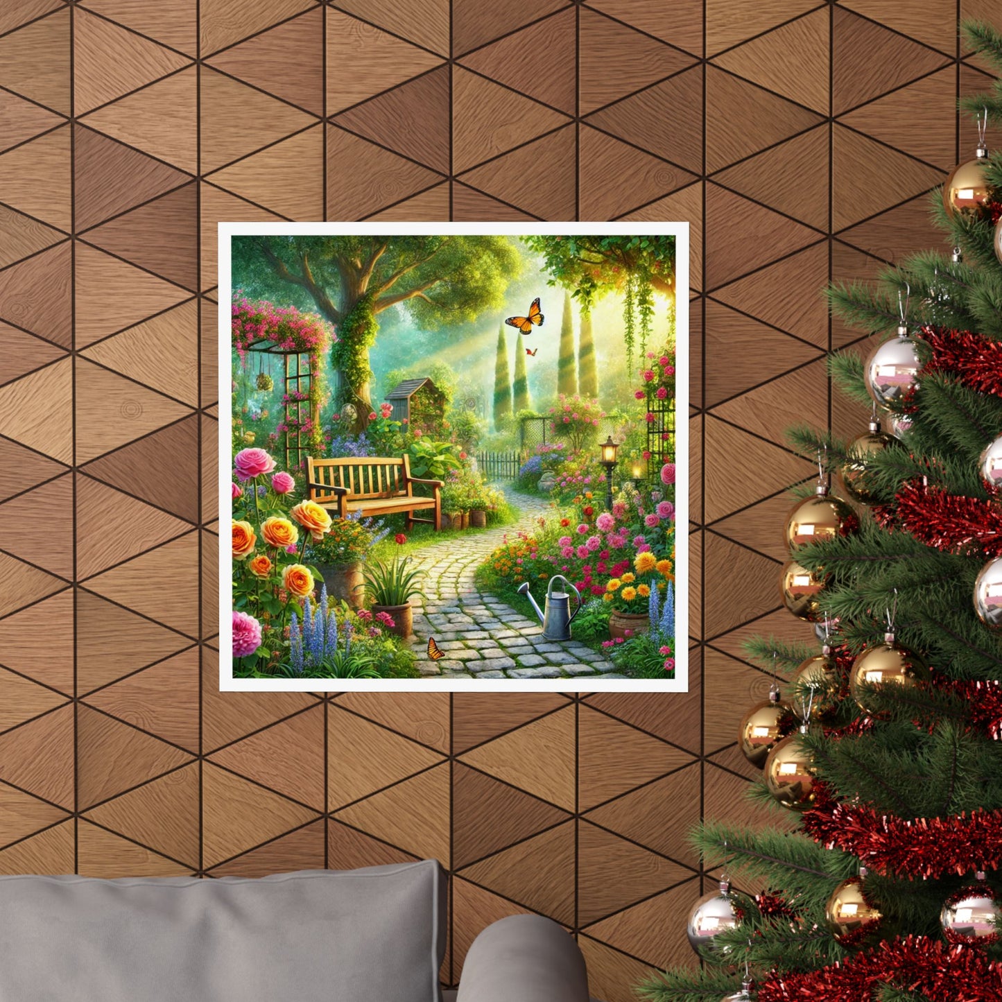 Sunlit Spring Flower Garden Bench Poster
