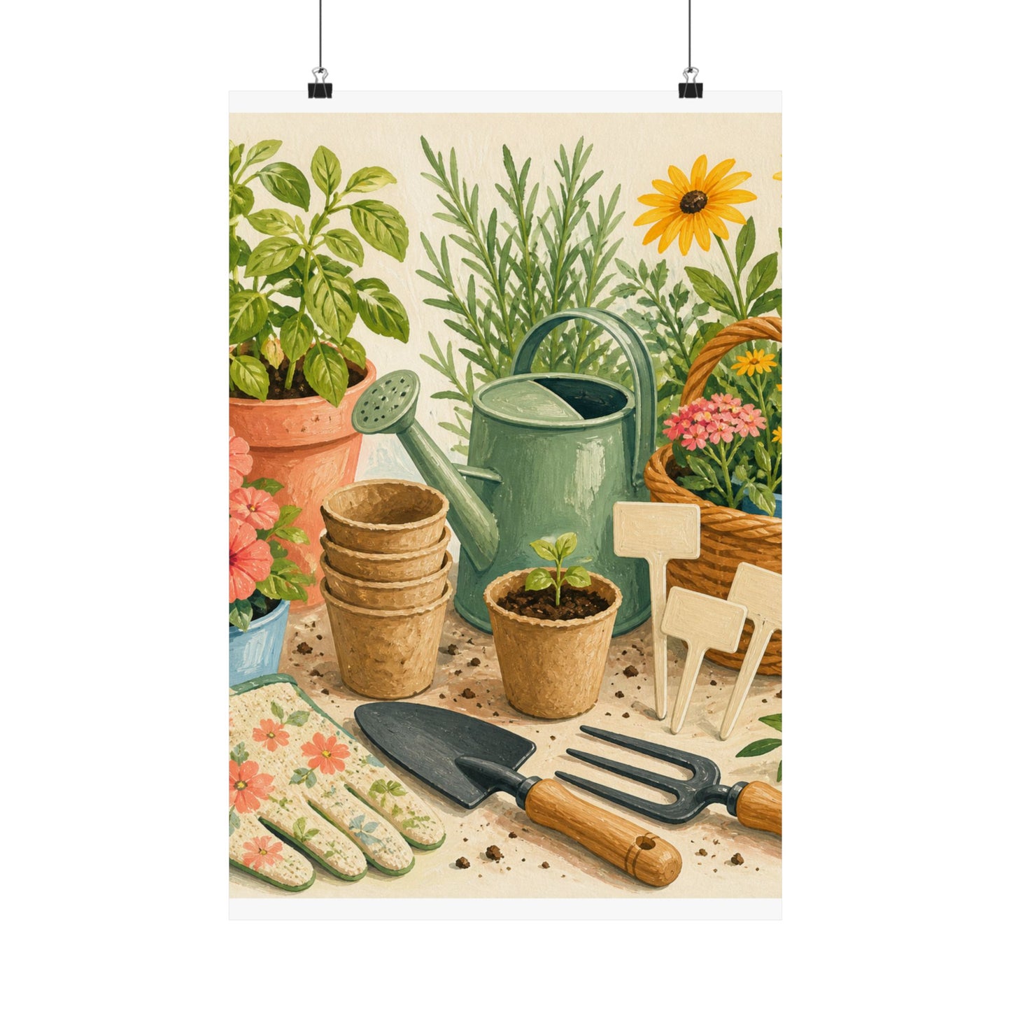 Colorful Gardening Tools and Flowers Hobby Poster