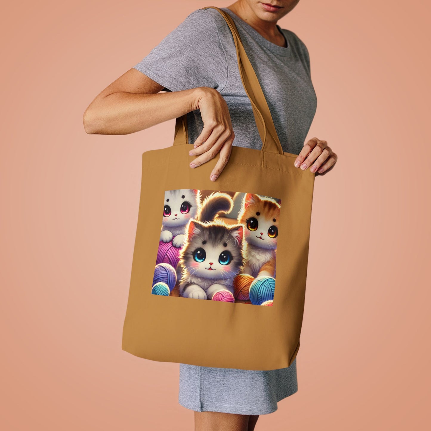 Cozy Yarn Kittens Cute Cat Lover Knitting Tote Bag for Crafters