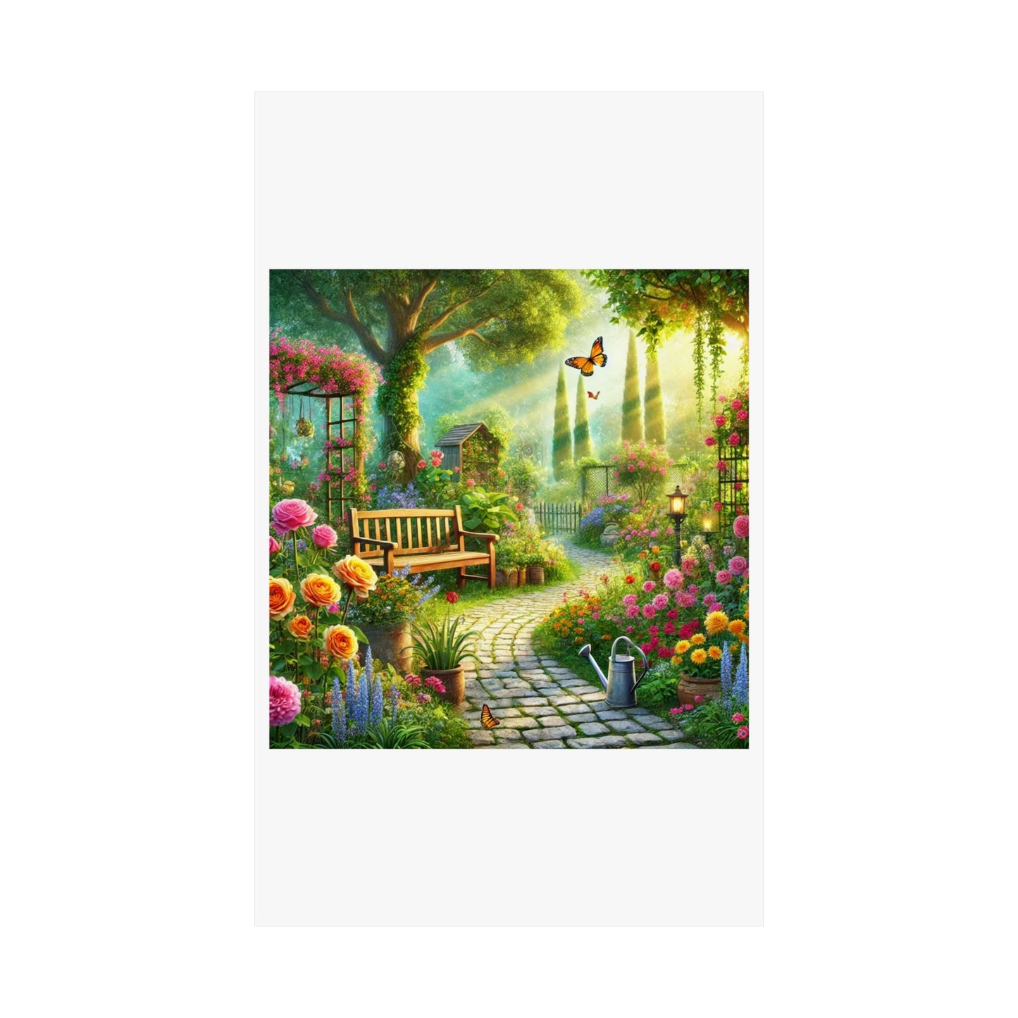 Sunlit Spring Flower Garden Bench Poster