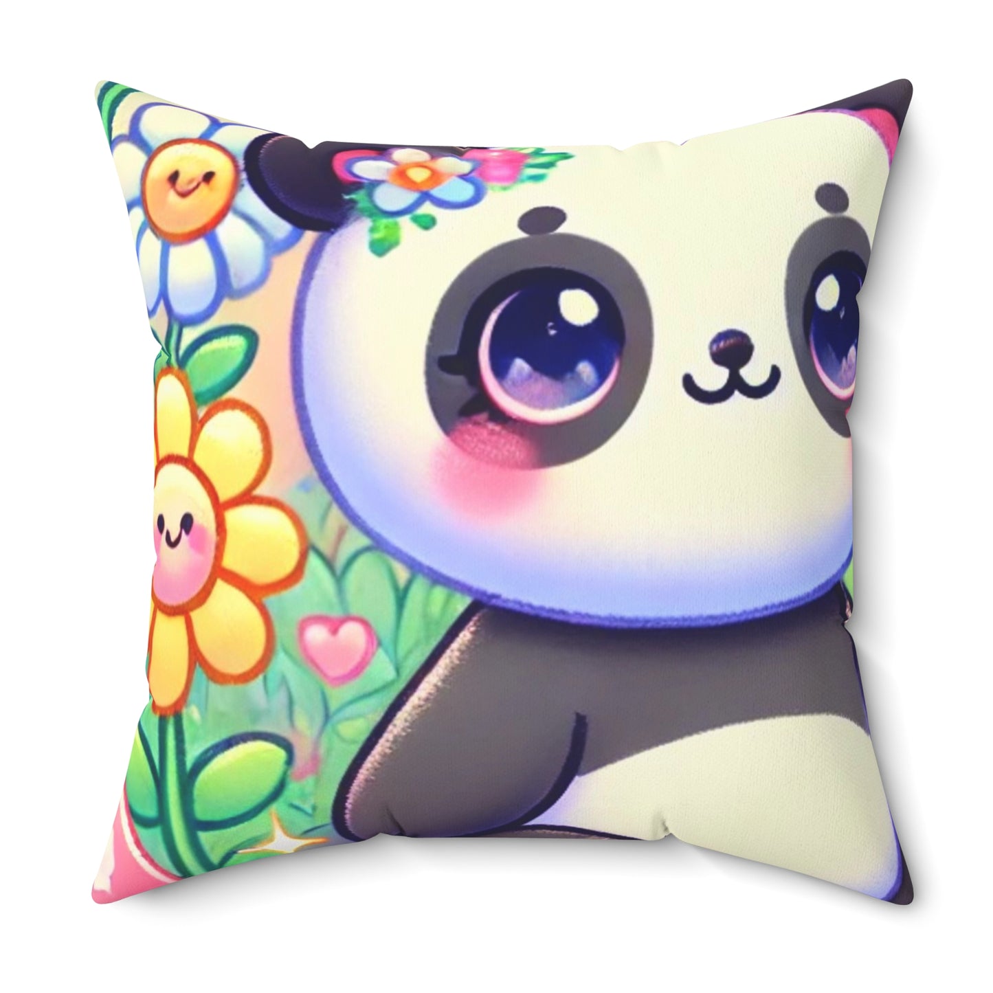 Pastel Panda and Bunny Rainbow Garden Decorative Pillow