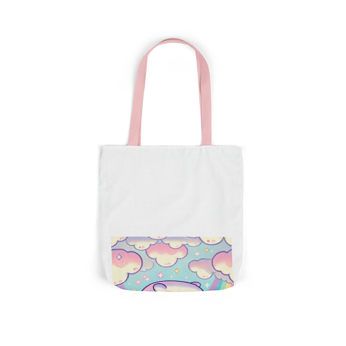 Kawaii Rainbow Whale Pastel Cloud Canvas Tote Bag