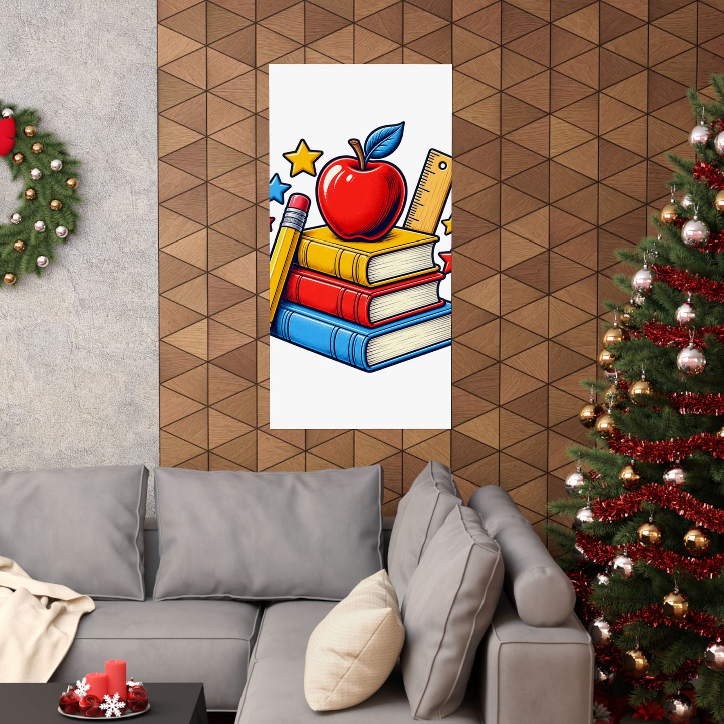 Retro School Books Apple Teacher Appreciation Art Poster