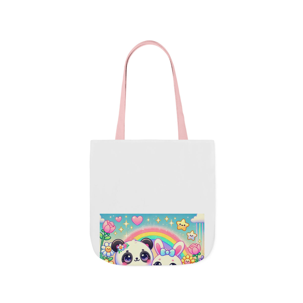 Pastel Panda and Bunny Rainbow Garden Canvas Tote Bag