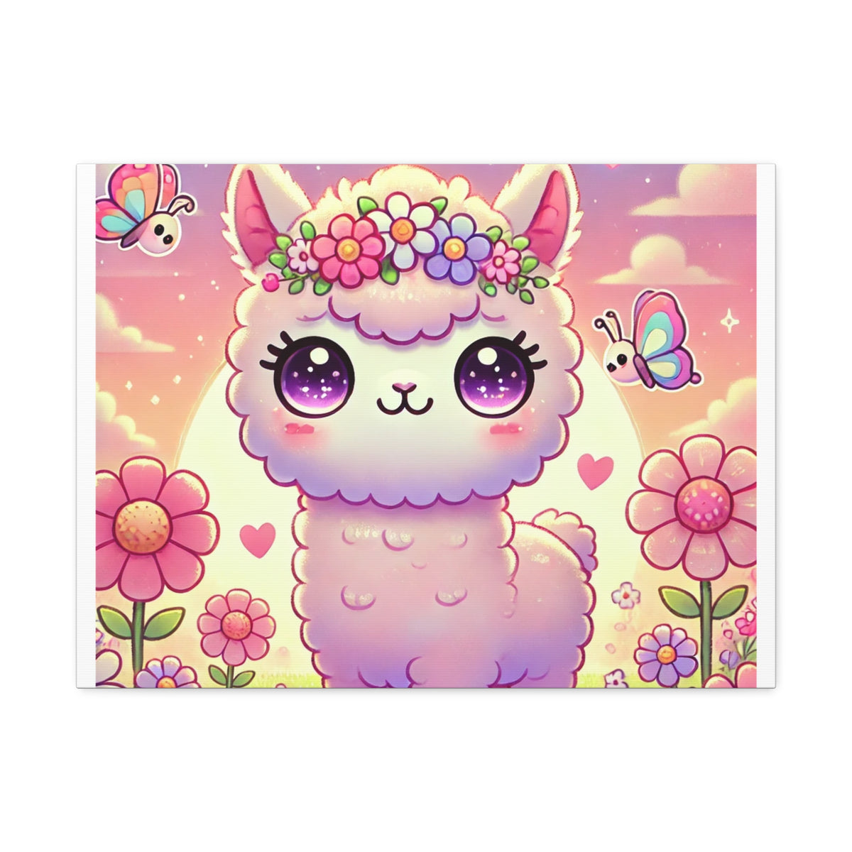 Pastel Floral Alpaca Garden Kawaii Canvas Wall Art