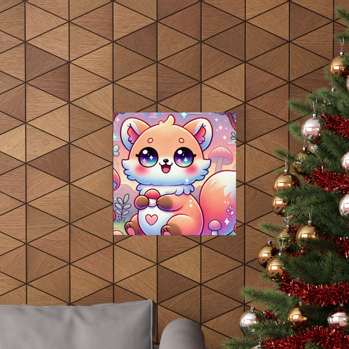 Pastel Woodland Fox Mushroom Kawaii Wall Art Poster
