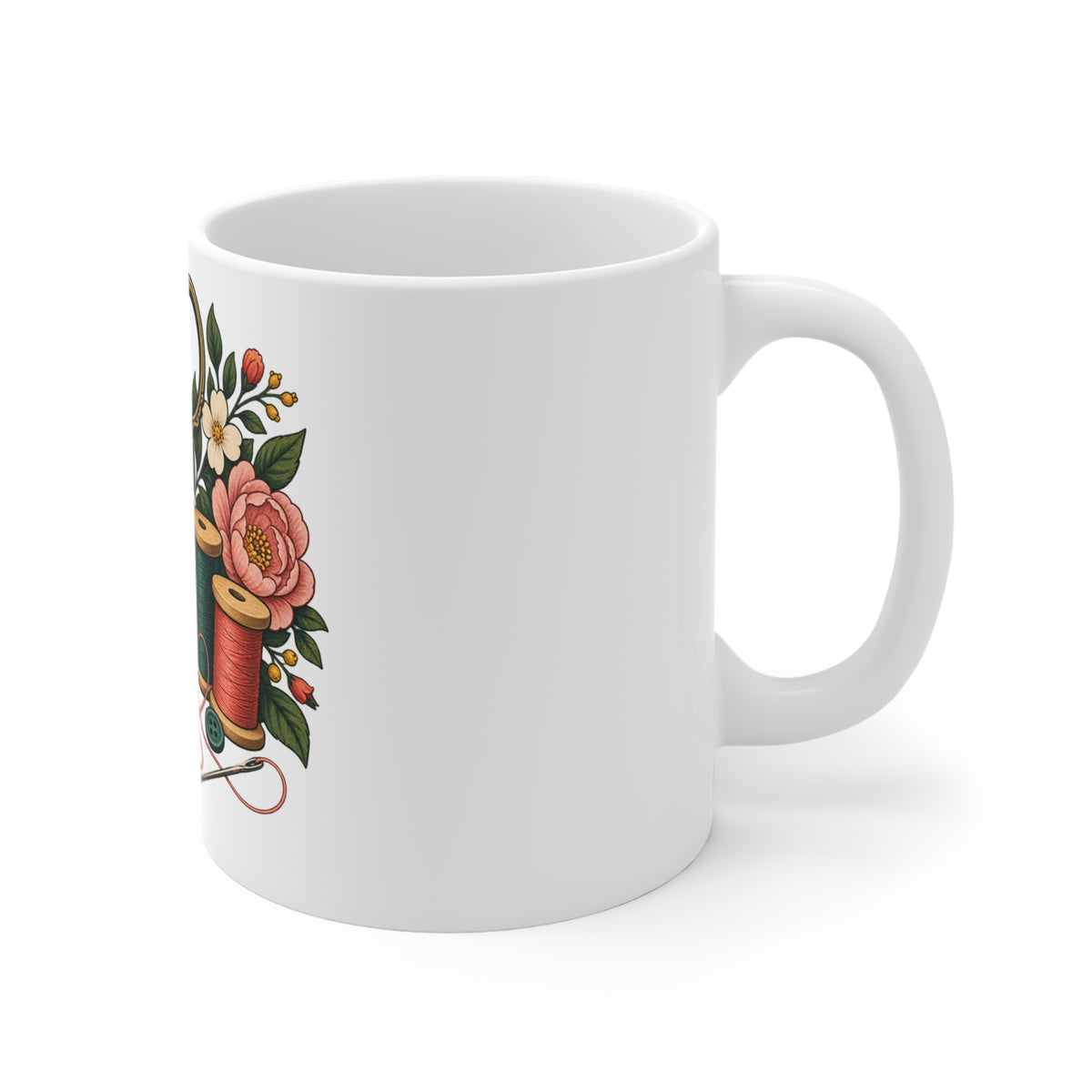 Retro Sewing Scissors Thread and Floral Art Mug