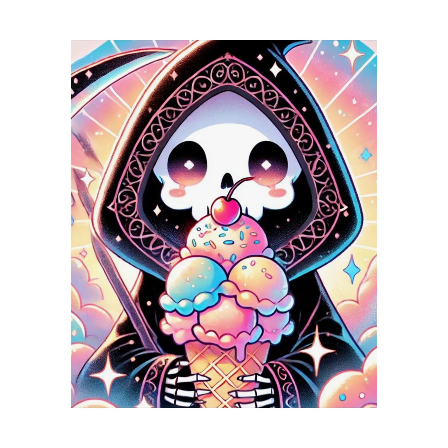 Cute Grim Reaper Ice Cream Pastel Novelty Poster