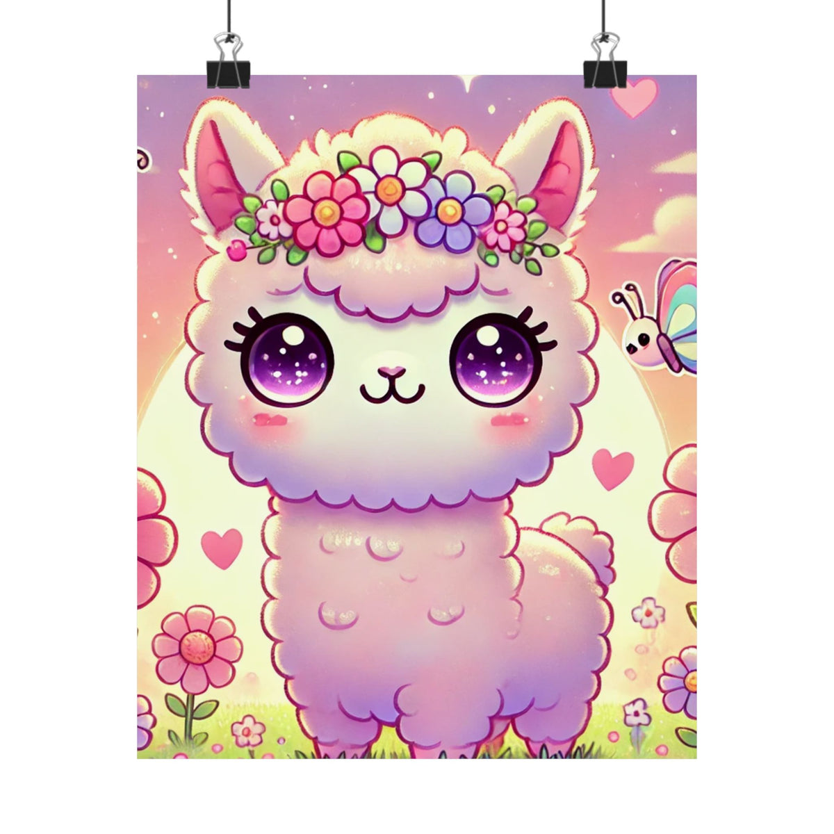 Pastel Floral Alpaca Garden Kawaii Wall Art Poster