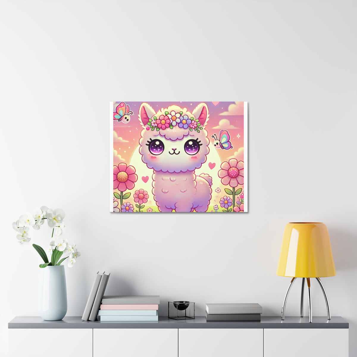Pastel Floral Alpaca Garden Kawaii Canvas Wall Art