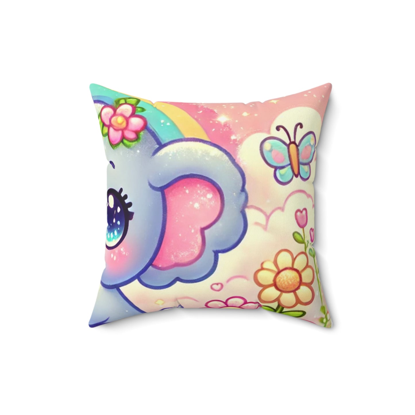 Pastel Rainbow Baby Elephant Floral Decorative Pillow