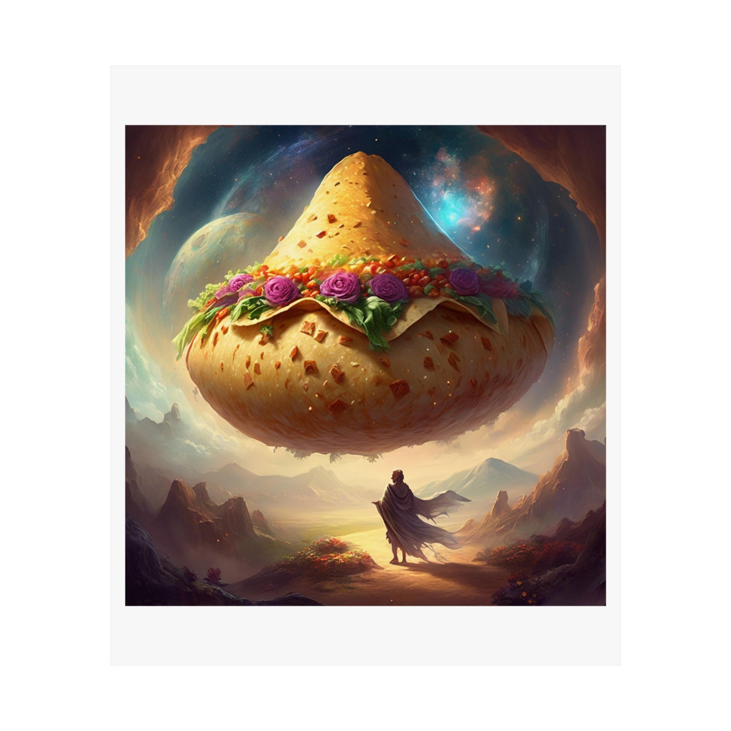 Cosmic Taco Planetoid Surreal Food Fantasy Art Poster