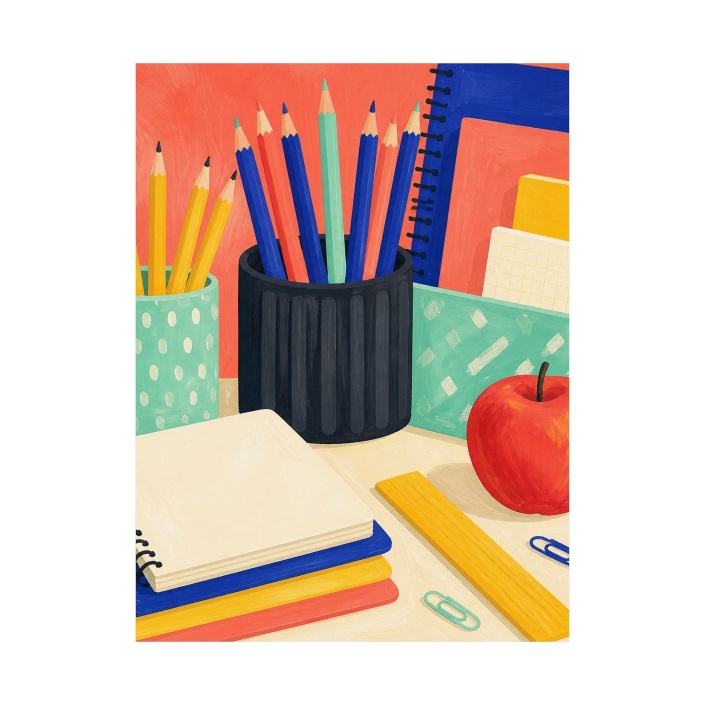 Colorful Teacher Desk Supplies Art Poster