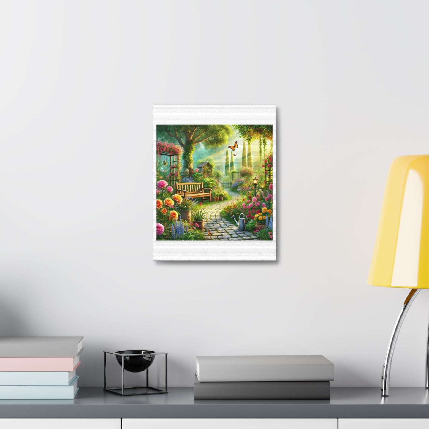Sunlit Spring Flower Garden Bench Canvas