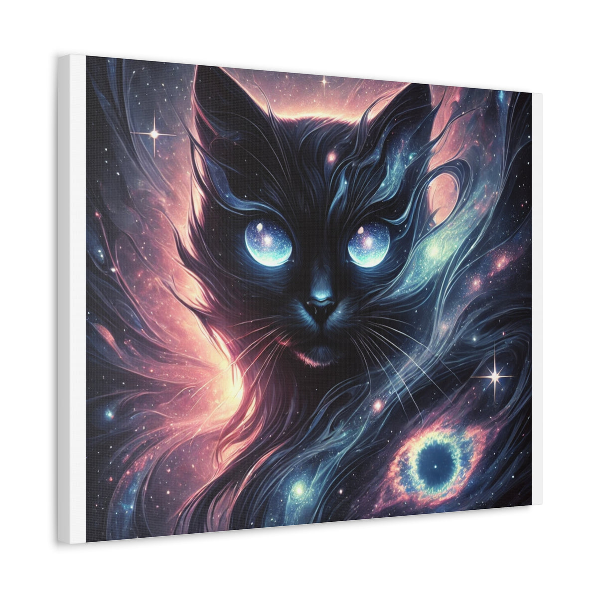 Cosmic Black Cat Galaxy Celestial Canvas Wall Art