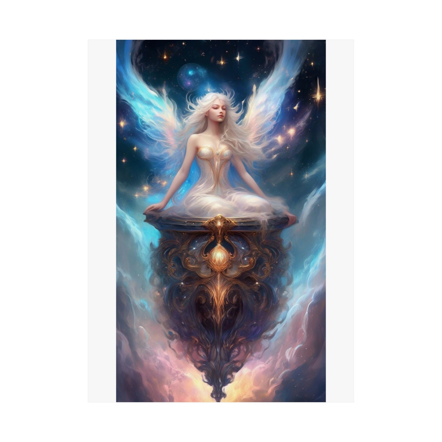 Celestial Winged Meditation Fantasy Portrait Poster