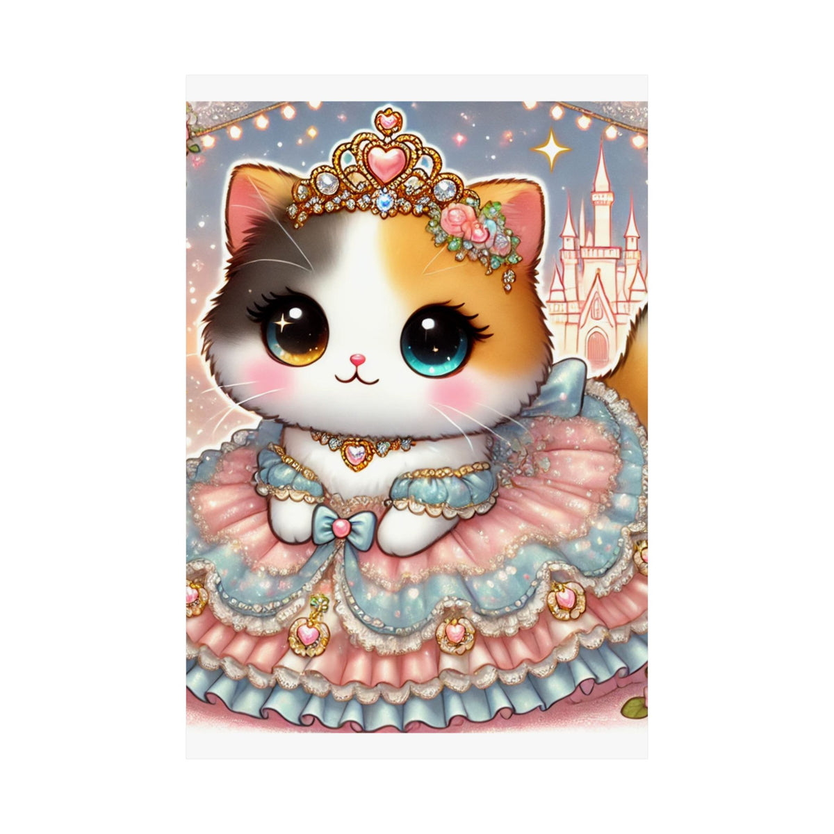 Pastel Princess Calico Cat Fantasy Wall Art Poster