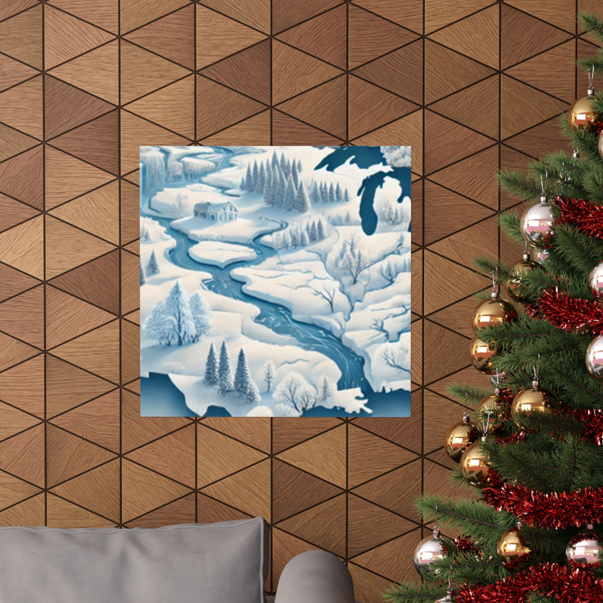 Winter USA Dreamscape Snowy Map Poster Wall Art Decor