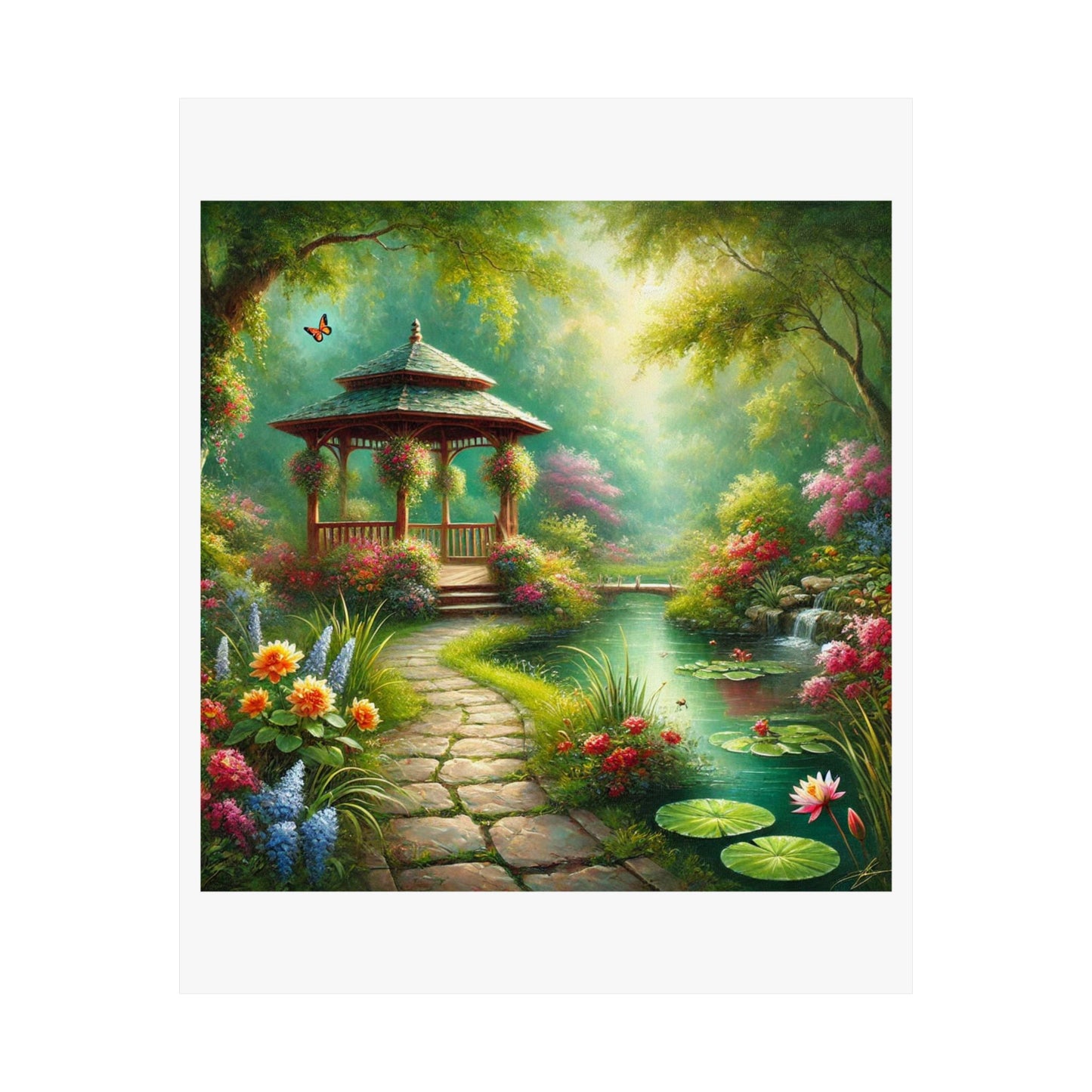 Spring Garden Gazebo Floral Landscape Poster