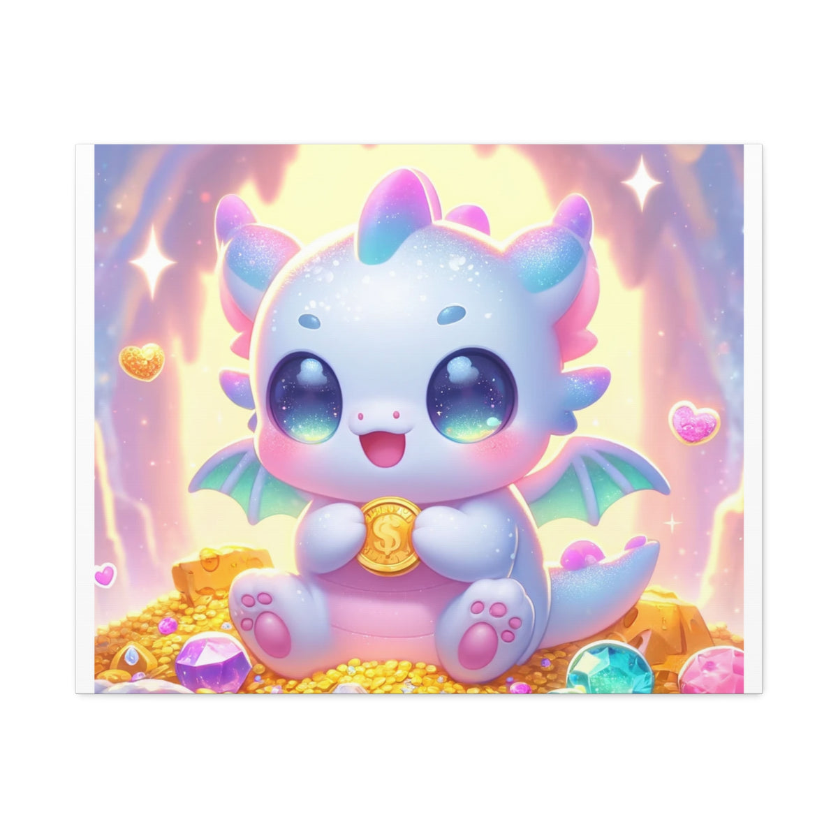 Pastel Treasure Dragon Kawaii Fantasy Canvas Wall Art