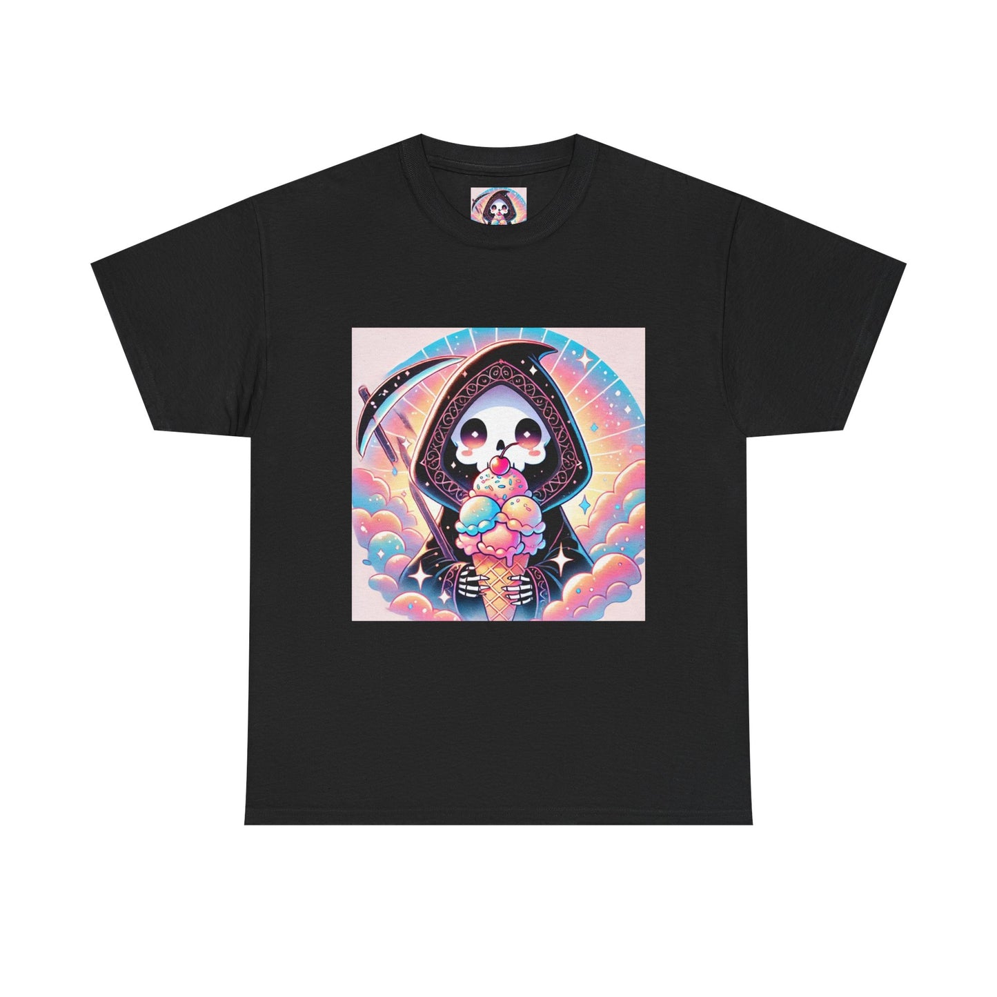 Grim Reaper with Ice Cream Kawaii Anime Unisex Heavy Cotton Tee - Fun & Stylish Graphic T-Shirt - Great Gift for Anime Fans!